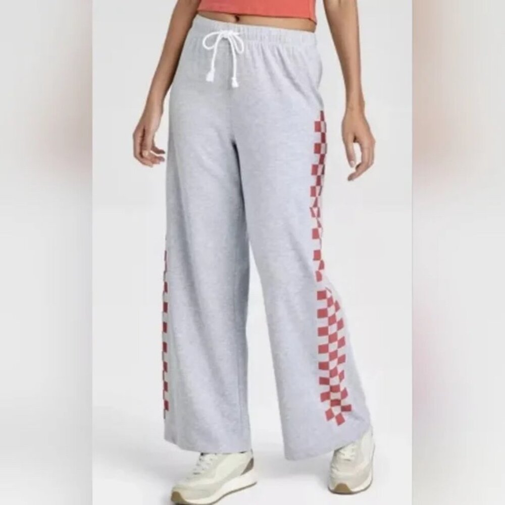 NWT Grayson Threads Wide Leg Graphic Check Sweatpants Gray Size Small S NEW